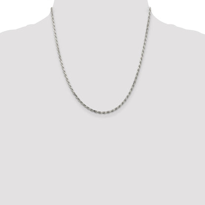 Sterling Silver Rhodium-plated 2.5mm Diamond-cut Rope Chain