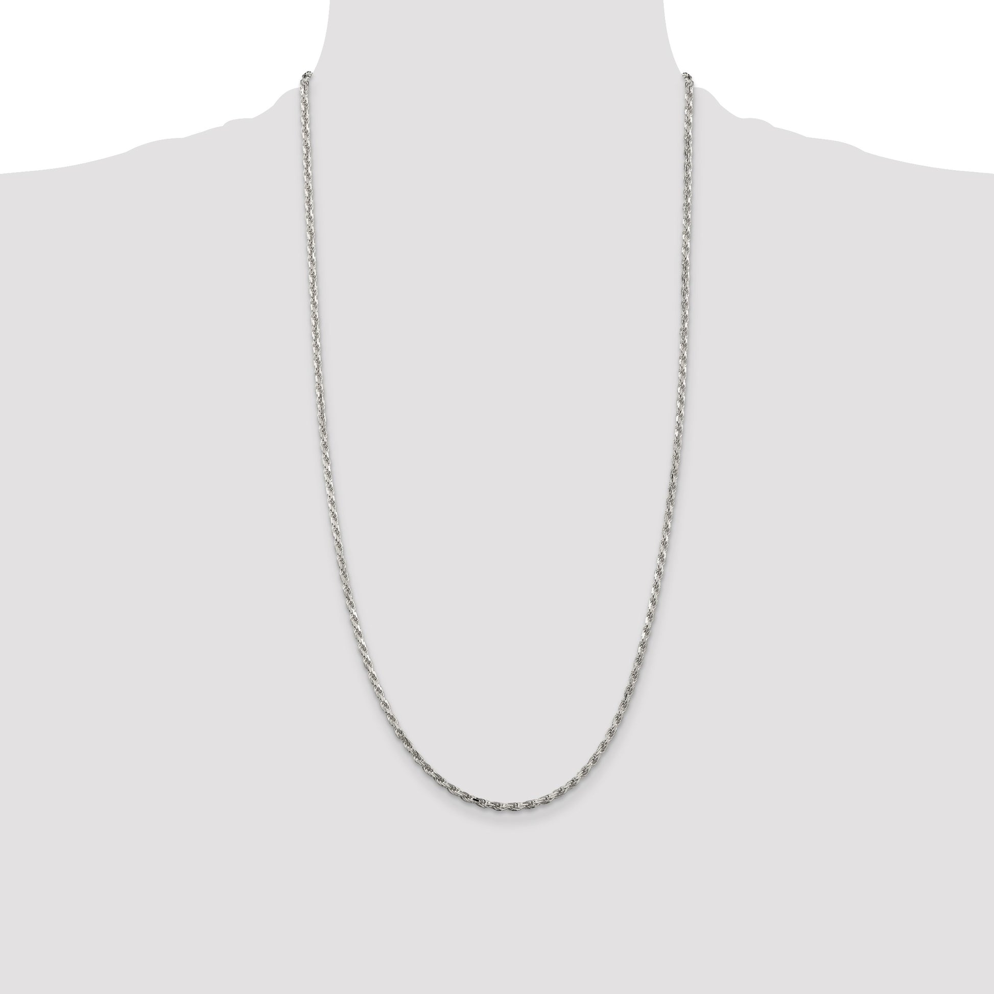 Sterling Silver Rhodium-plated 2.5mm Diamond-cut Rope Chain