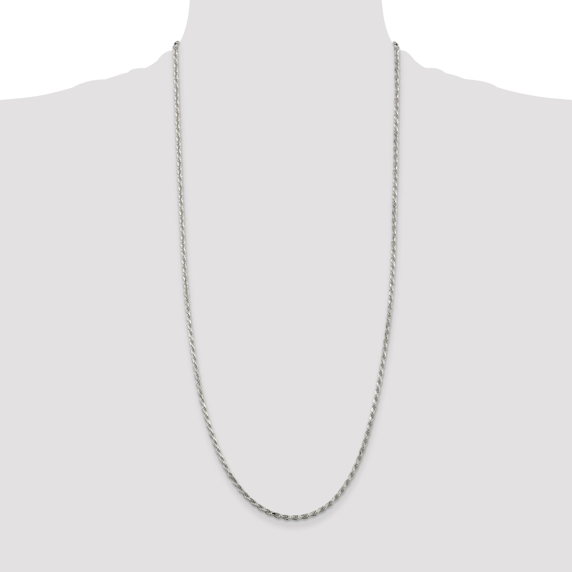 Sterling Silver Rhodium-plated 2.5mm Diamond-cut Rope Chain