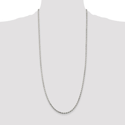 Sterling Silver Rhodium-plated 2.5mm Diamond-cut Rope Chain
