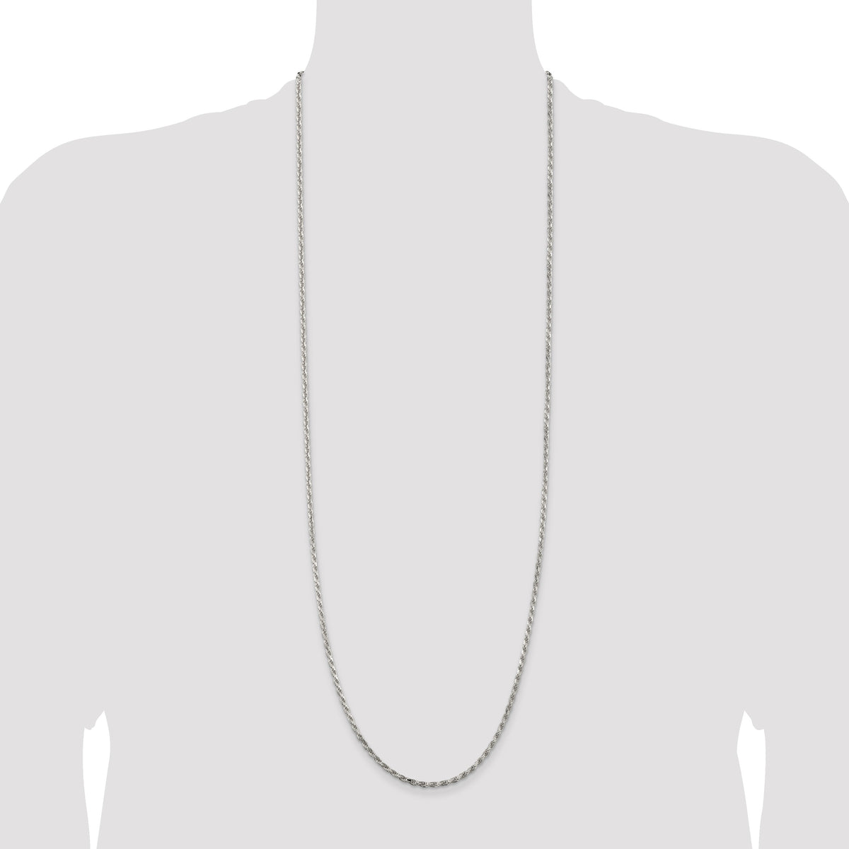 Sterling Silver Rhodium-plated 2.5mm Diamond-cut Rope Chain