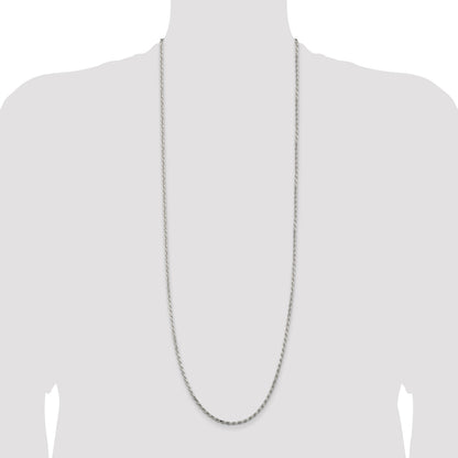 Sterling Silver Rhodium-plated 2.5mm Diamond-cut Rope Chain