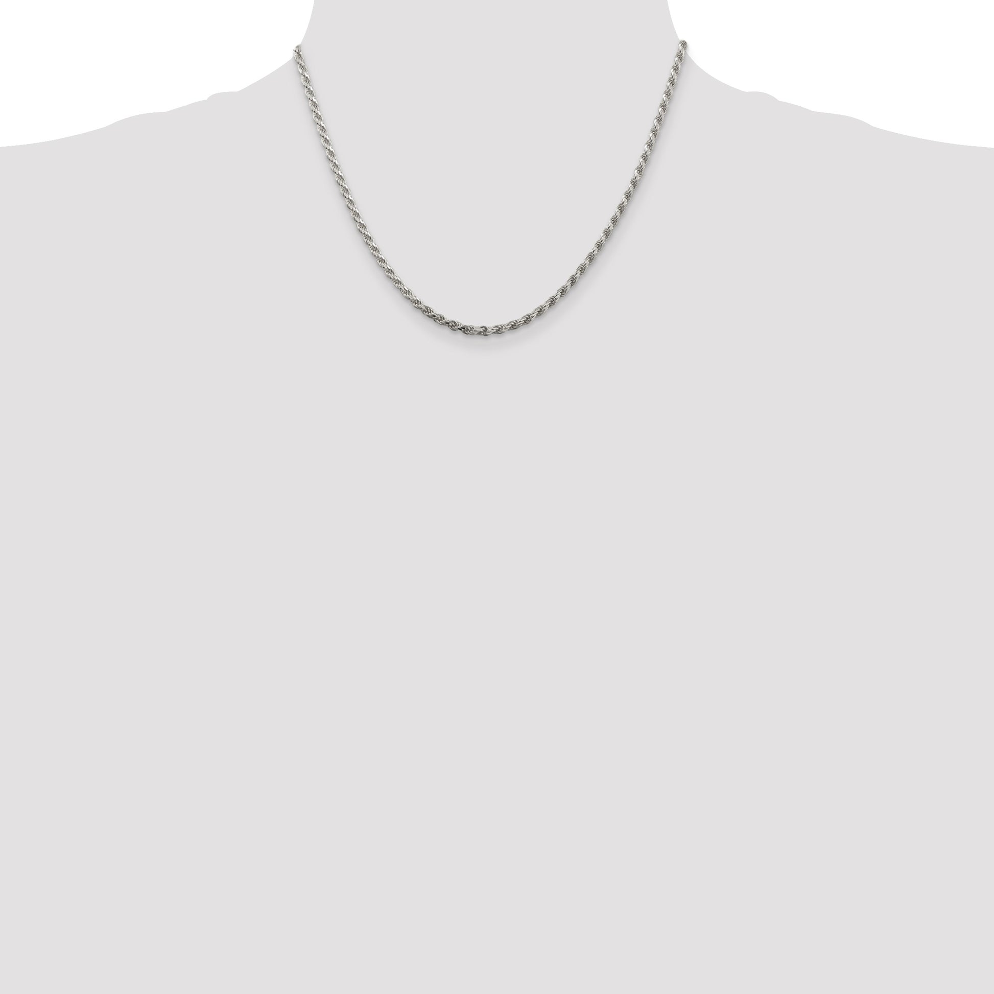 Sterling Silver 2.75mm Diamond-cut Rope Chain w/2in ext.