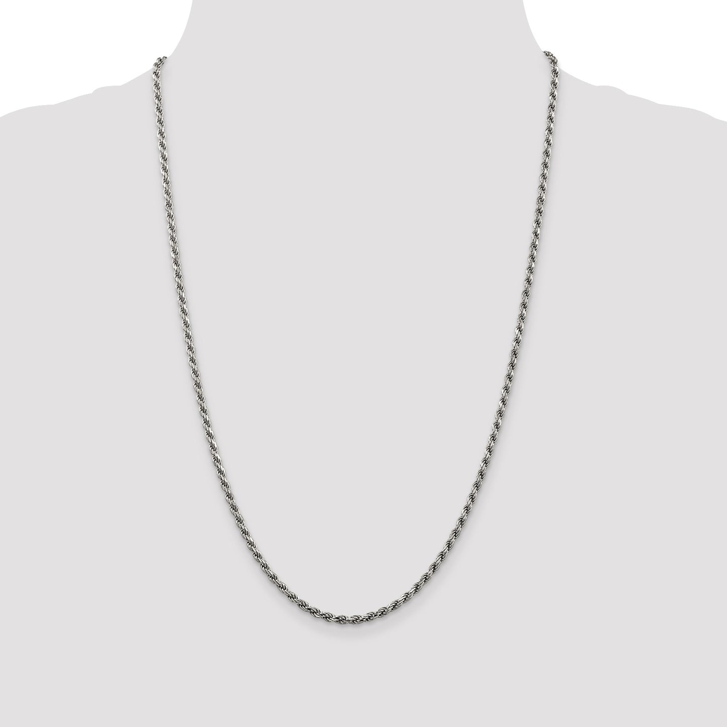 Sterling Silver Rhodium-plated 2.75mm Diamond-cut Rope Chain