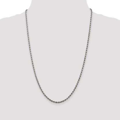 Sterling Silver Rhodium-plated 2.75mm Diamond-cut Rope Chain