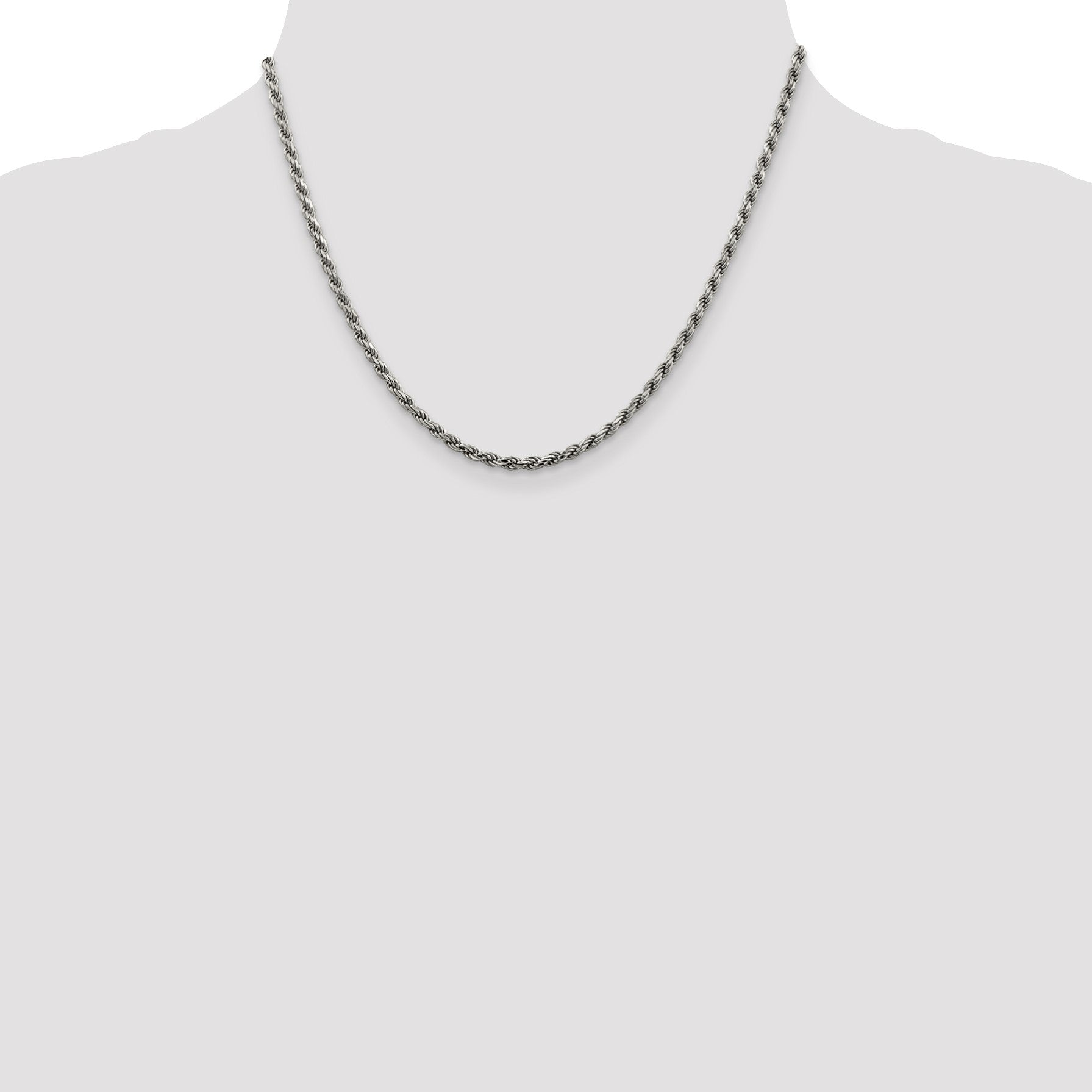 Sterling Silver Rhodium-plated 2.75mm Diamond-cut Rope Chain