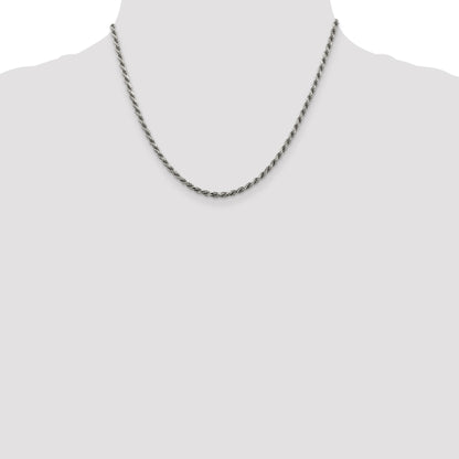 Sterling Silver Rhodium-plated 2.75mm Diamond-cut Rope Chain