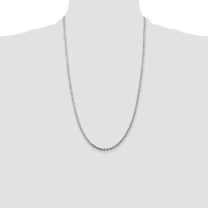 Sterling Silver Rhodium-plated 2.75mm Diamond-cut Rope Chain