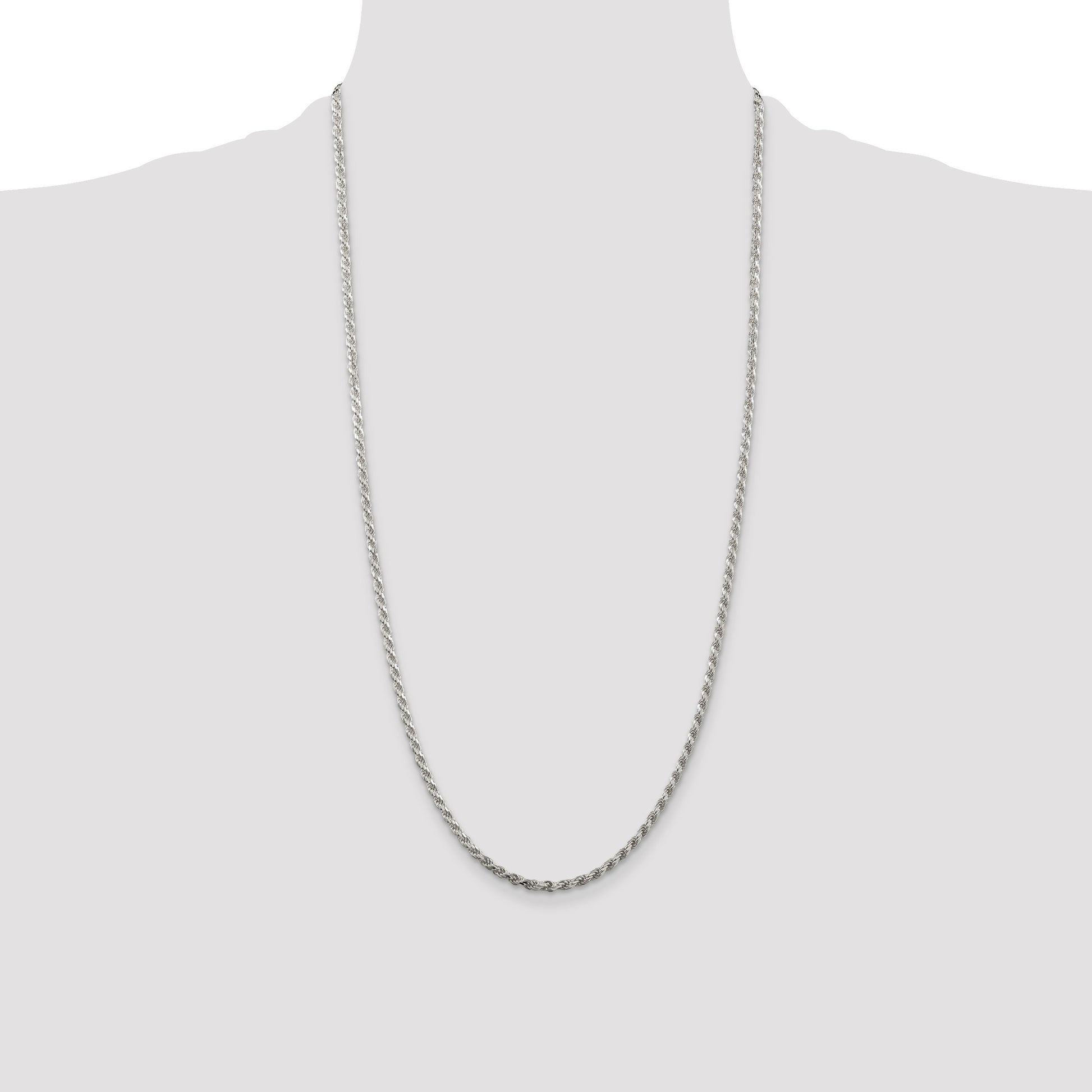 Sterling Silver Rhodium-plated 2.75mm Diamond-cut Rope Chain