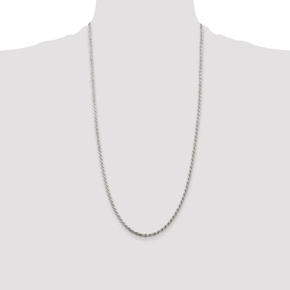 Sterling Silver Rhodium-plated 2.75mm Diamond-cut Rope Chain