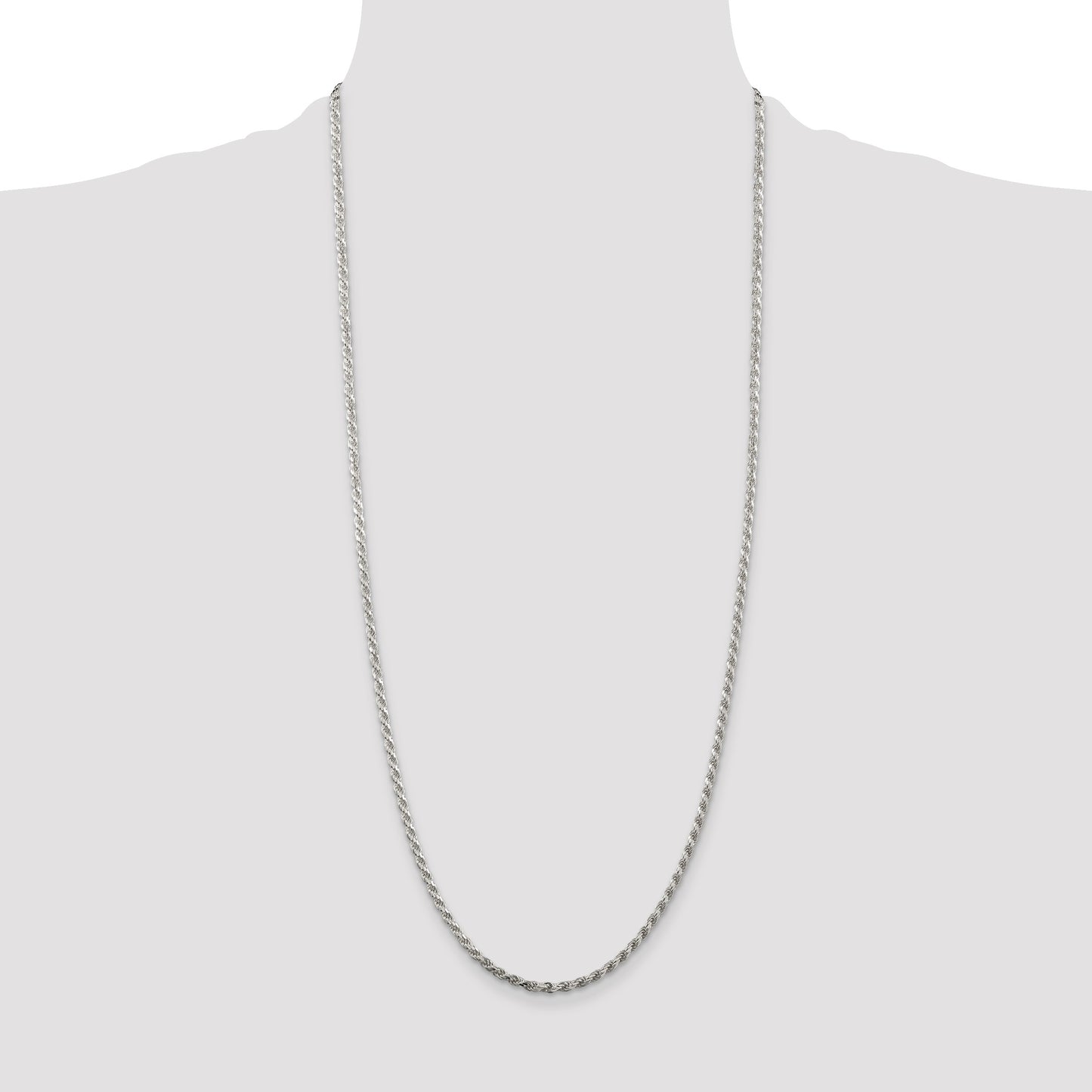 Sterling Silver Rhodium-plated 2.75mm Diamond-cut Rope Chain