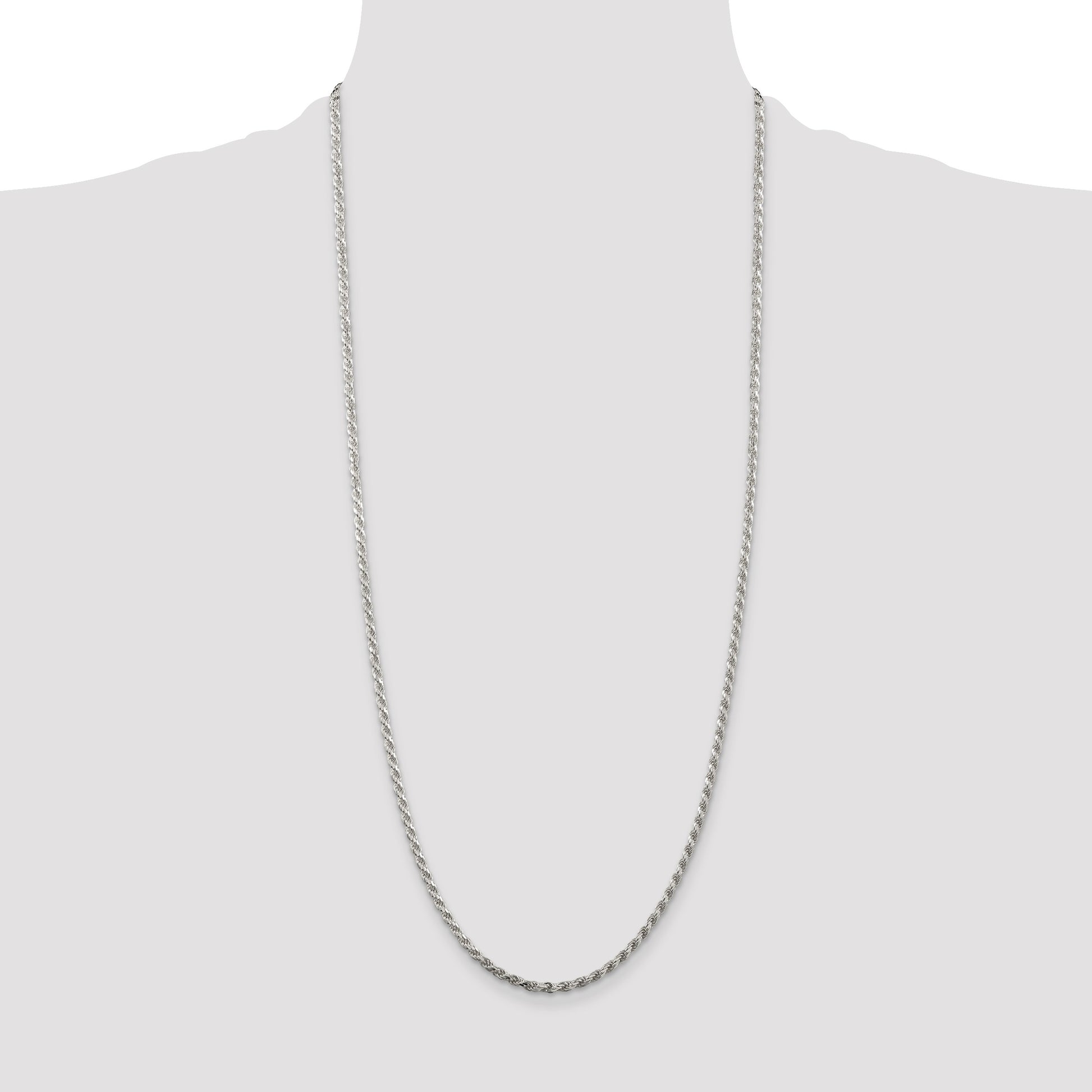 Sterling Silver Rhodium-plated 2.75mm Diamond-cut Rope Chain