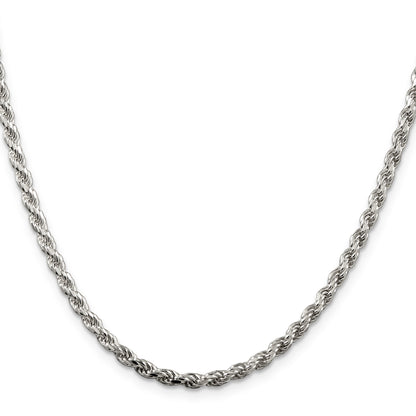 Sterling Silver Rhodium-plated 3.2mm Diamond-cut Rope Chain