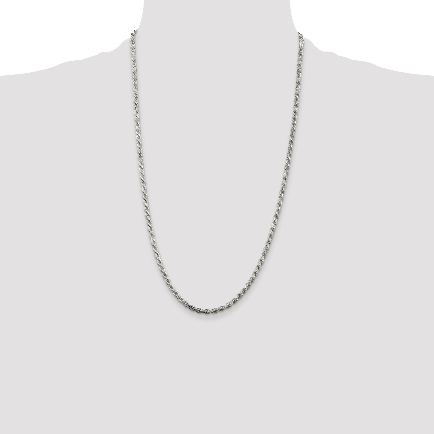 Sterling Silver Rhodium-plated 3.2mm Diamond-cut Rope Chain