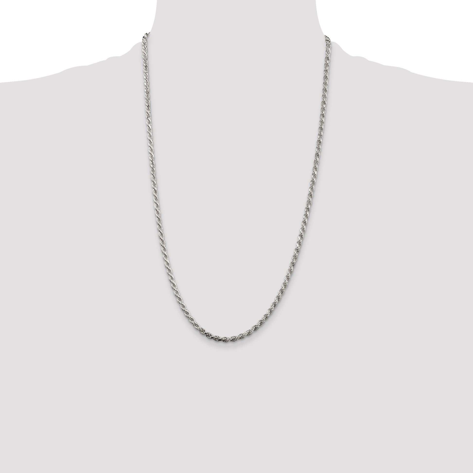 Sterling Silver Rhodium-plated 3.2mm Diamond-cut Rope Chain