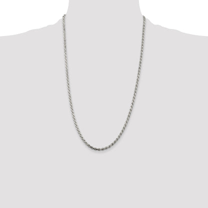 Sterling Silver Rhodium-plated 3.2mm Diamond-cut Rope Chain