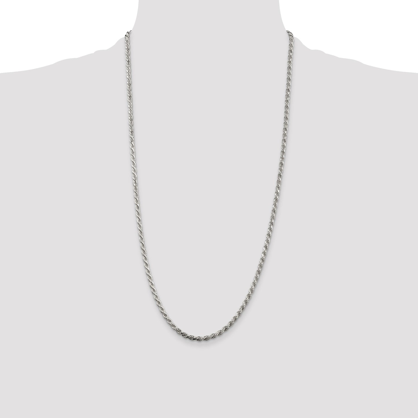 Sterling Silver Rhodium-plated 3.2mm Diamond-cut Rope Chain