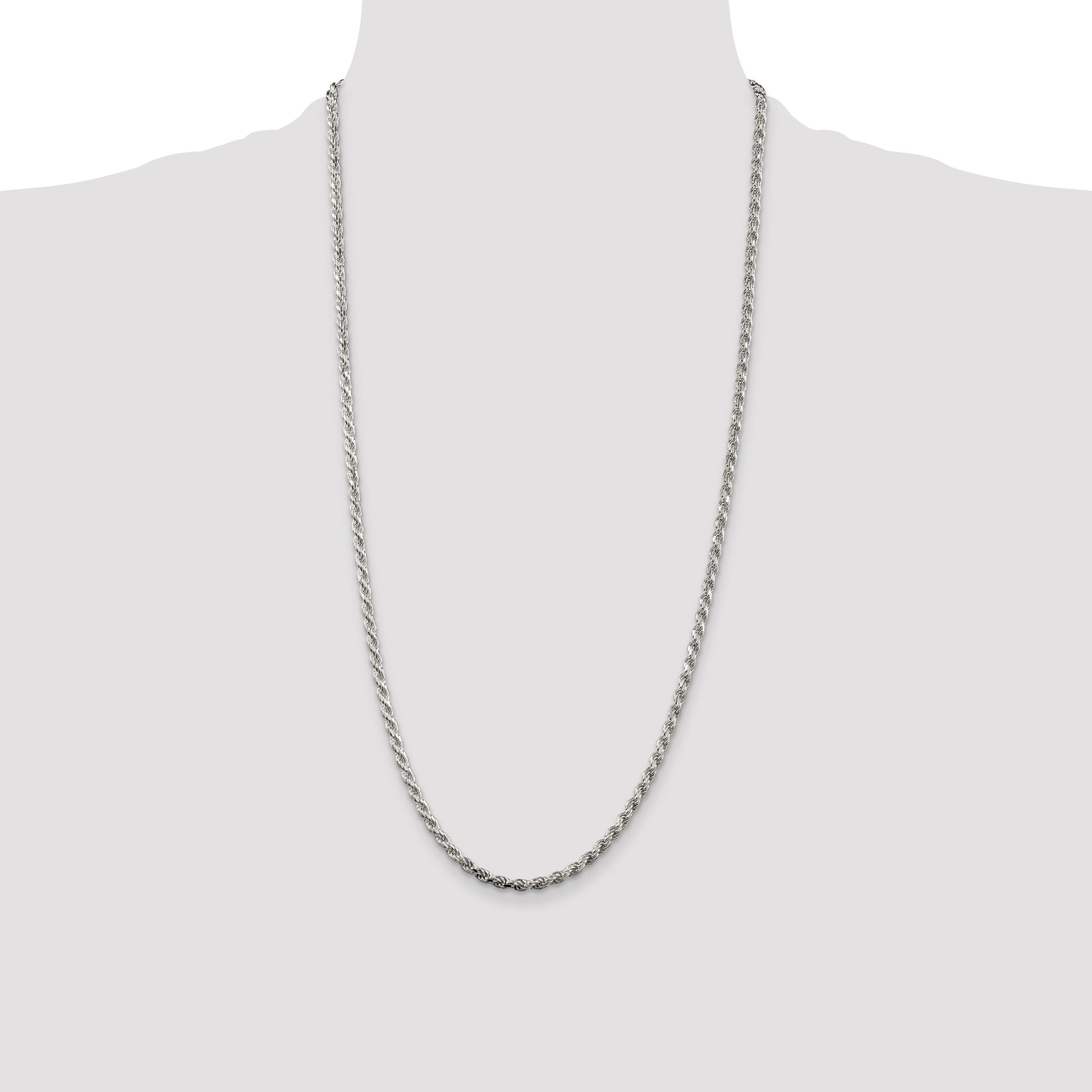 Sterling Silver Rhodium-plated 3.2mm Diamond-cut Rope Chain