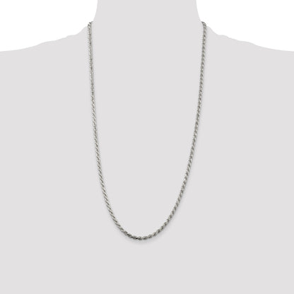 Sterling Silver Rhodium-plated 3.2mm Diamond-cut Rope Chain