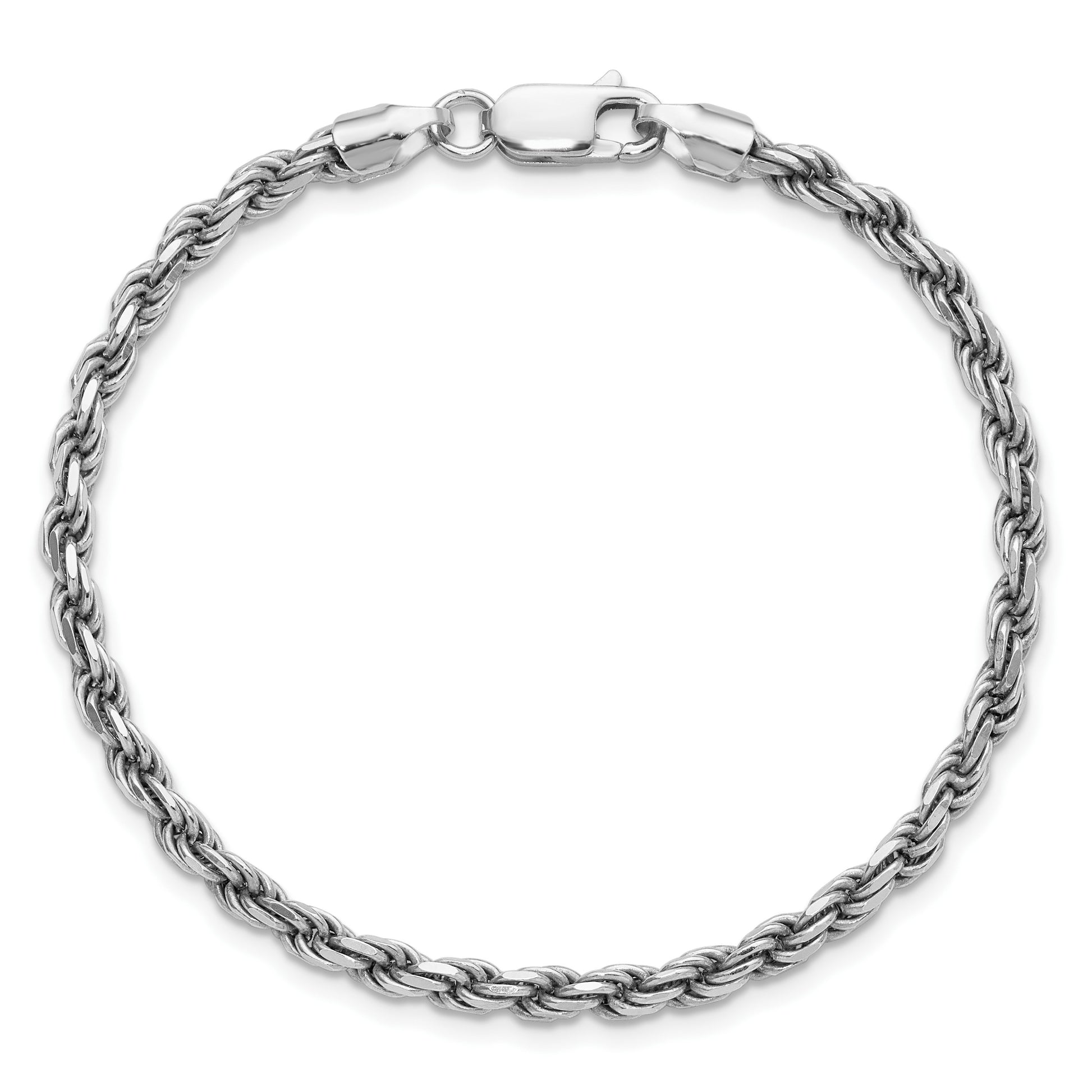Sterling Silver Rhodium-plated 3.2mm Diamond-cut Rope Chain