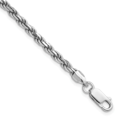 Sterling Silver Rhodium-plated 3.2mm Diamond-cut Rope Chain