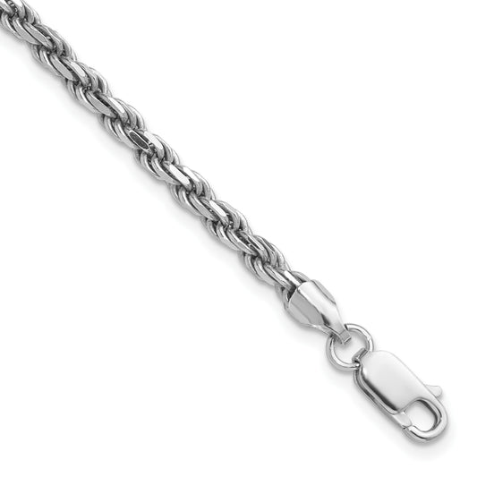 Sterling Silver Rhodium-plated 3.2mm Diamond-cut Rope Chain