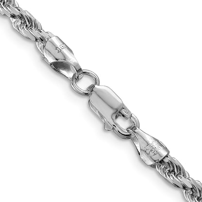 Sterling Silver Rhodium-plated 3.75mm Diamond-cut Rope Chain