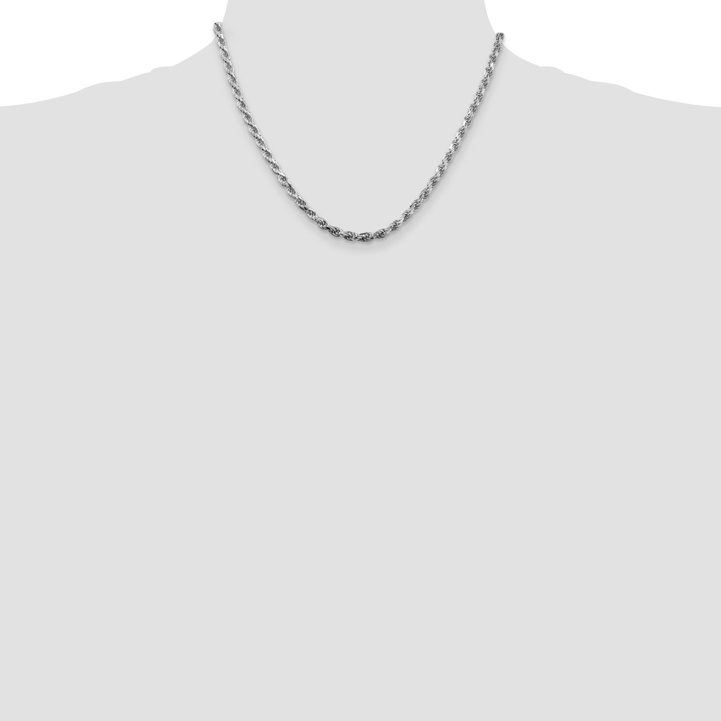 Sterling Silver Rhodium-plated 3.75mm Diamond-cut Rope Chain