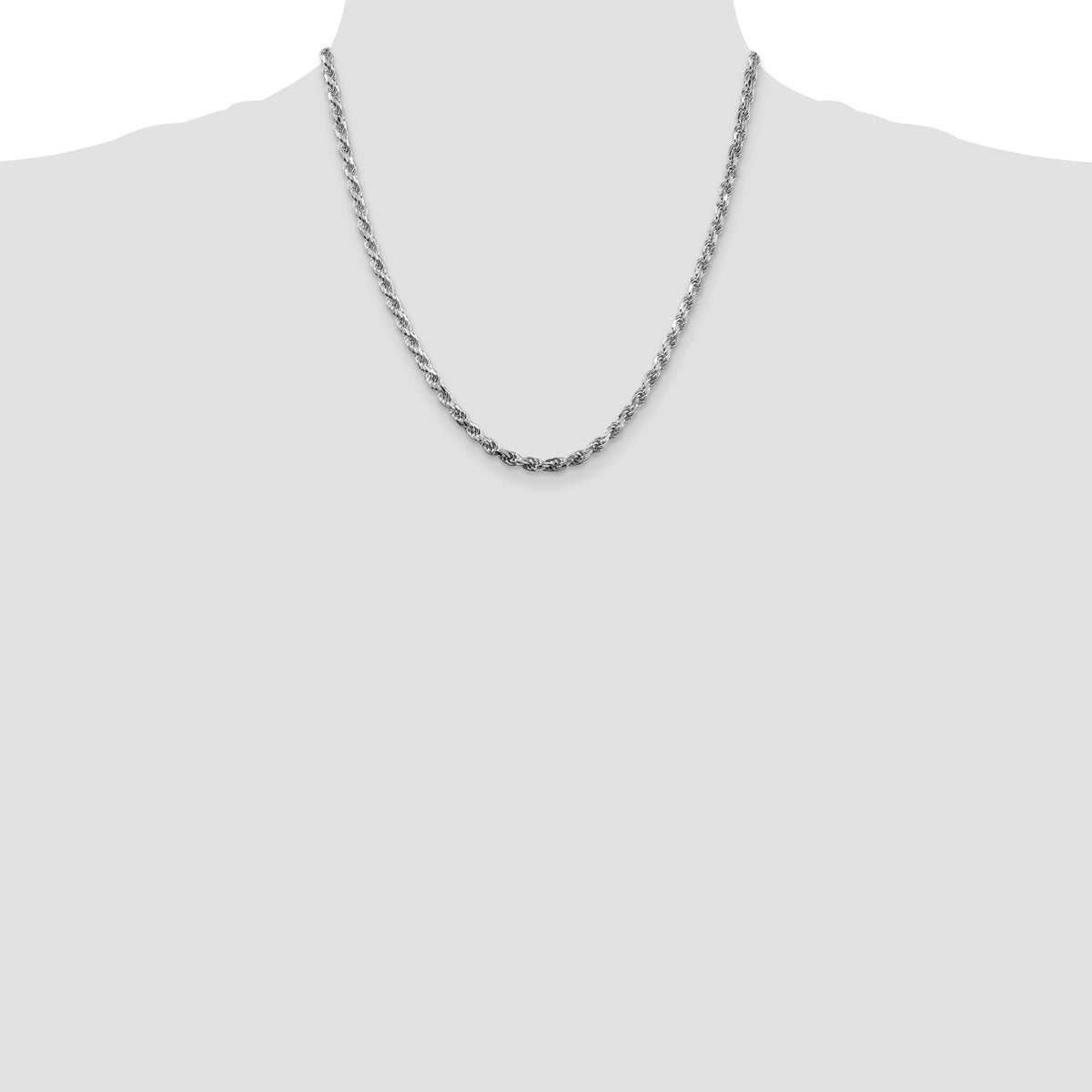 Sterling Silver Rhodium-plated 3.75mm Diamond-cut Rope Chain