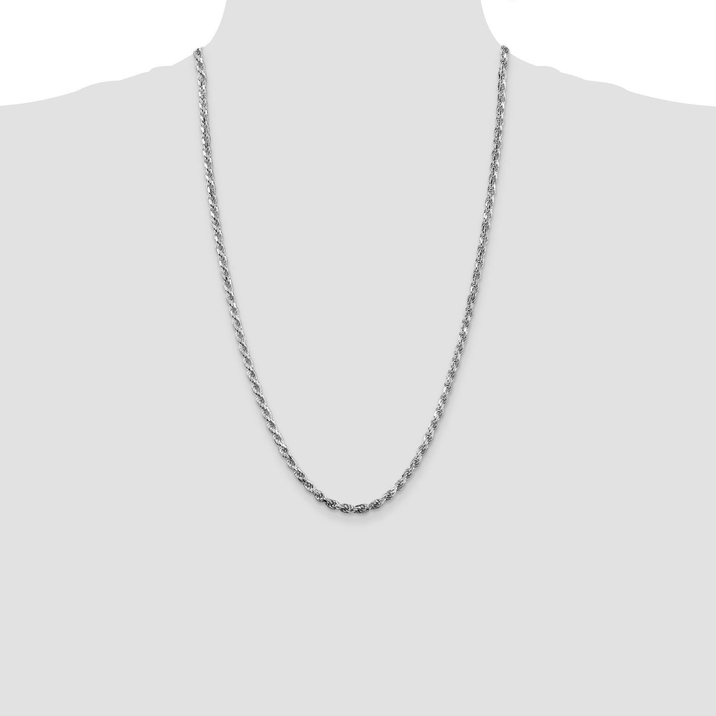 Sterling Silver Rhodium-plated 3.75mm Diamond-cut Rope Chain