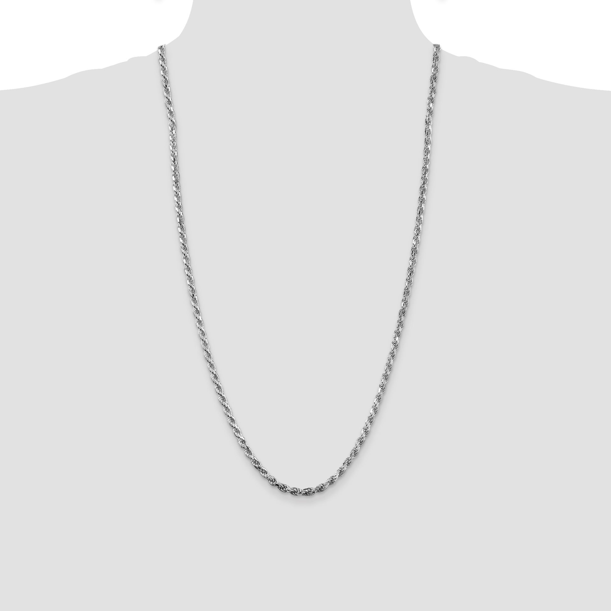 Sterling Silver Rhodium-plated 3.75mm Diamond-cut Rope Chain