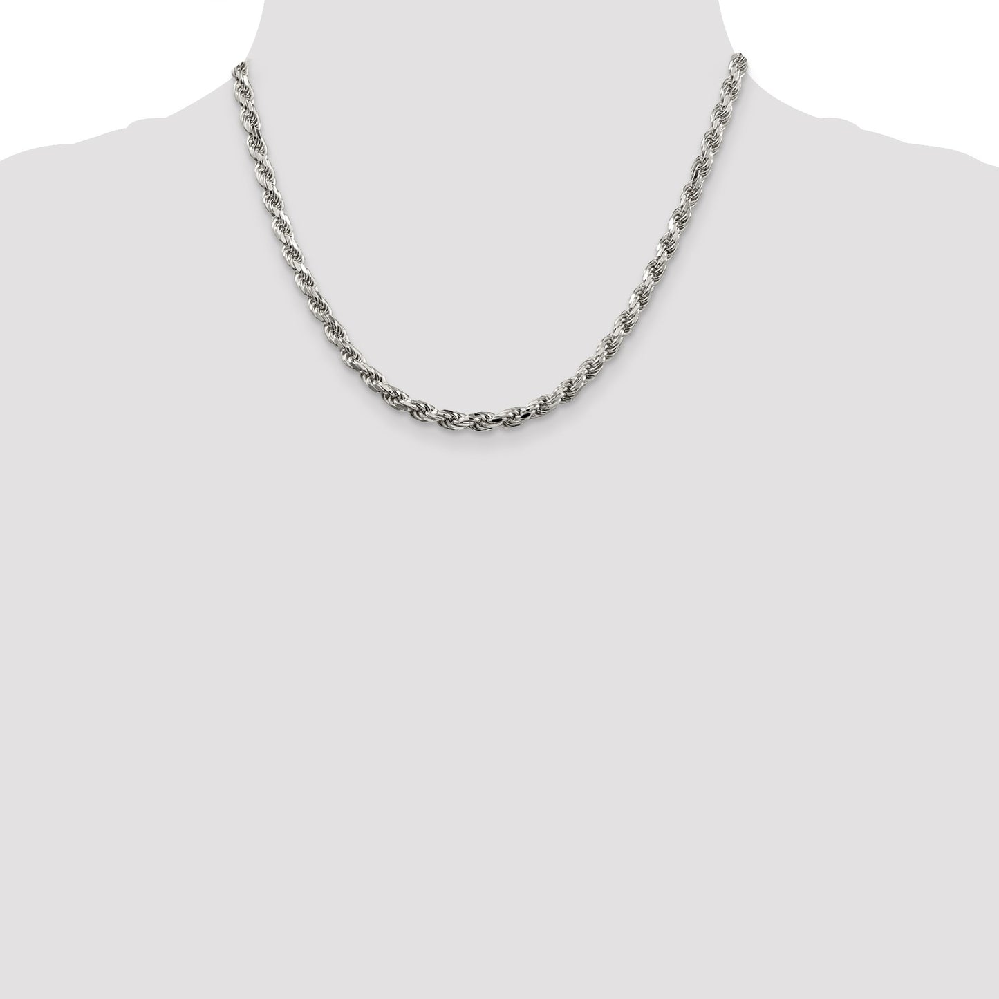Sterling Silver Rhodium-plated 4.6mm Diamond-cut Rope Chain