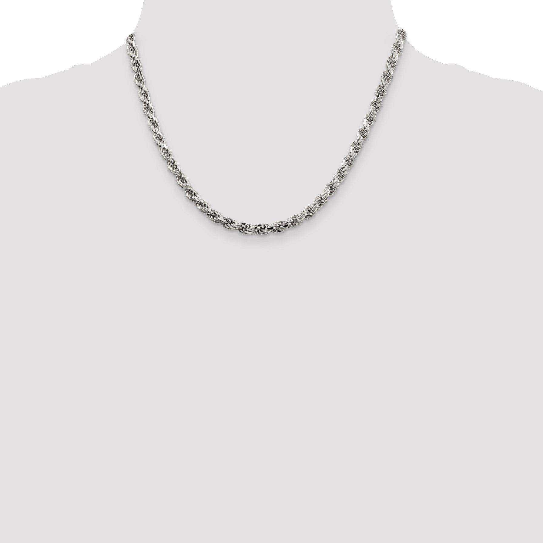 Sterling Silver Rhodium-plated 4.6mm Diamond-cut Rope Chain