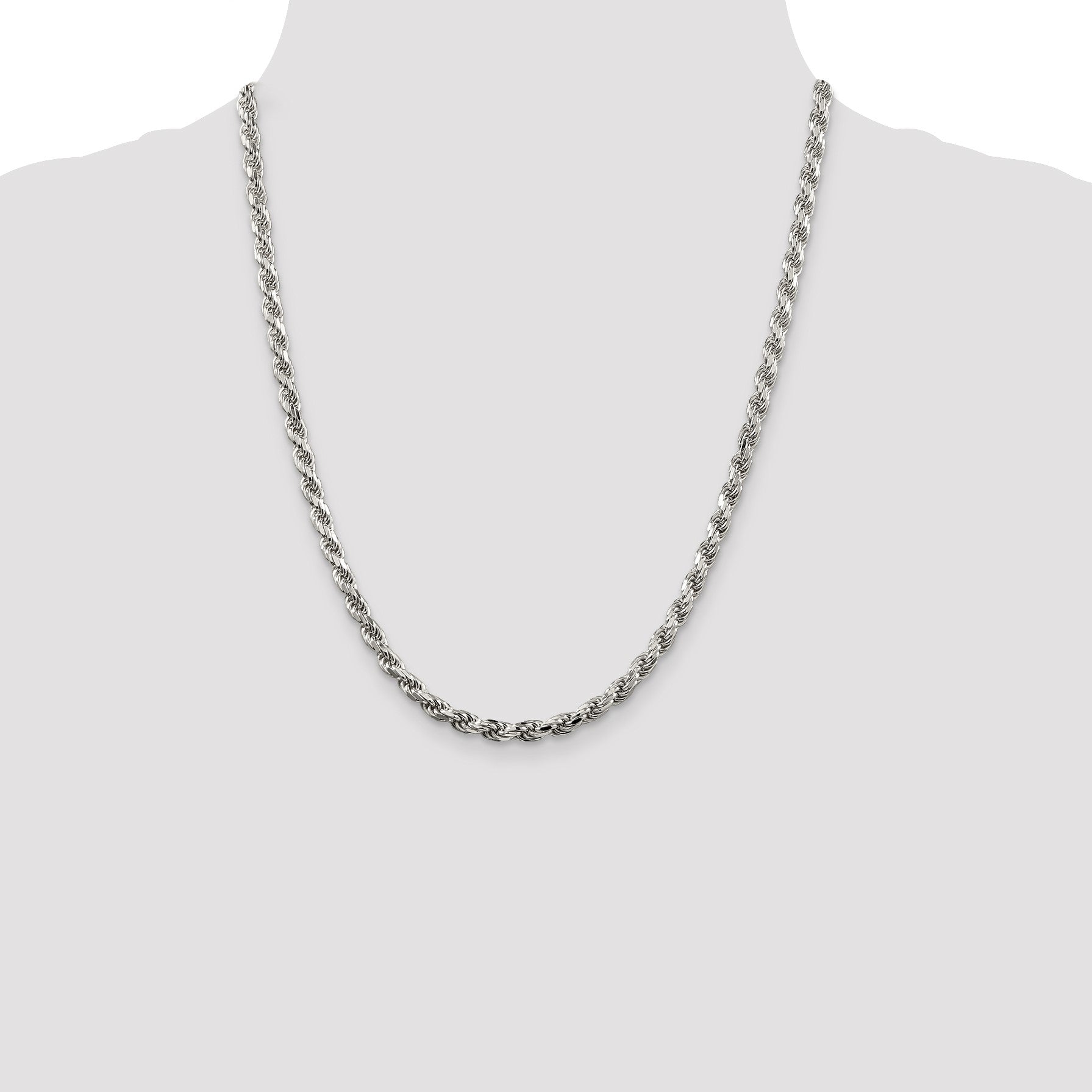 Sterling Silver Rhodium-plated 4.6mm Diamond-cut Rope Chain