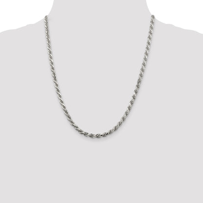 Sterling Silver Rhodium-plated 4.6mm Diamond-cut Rope Chain