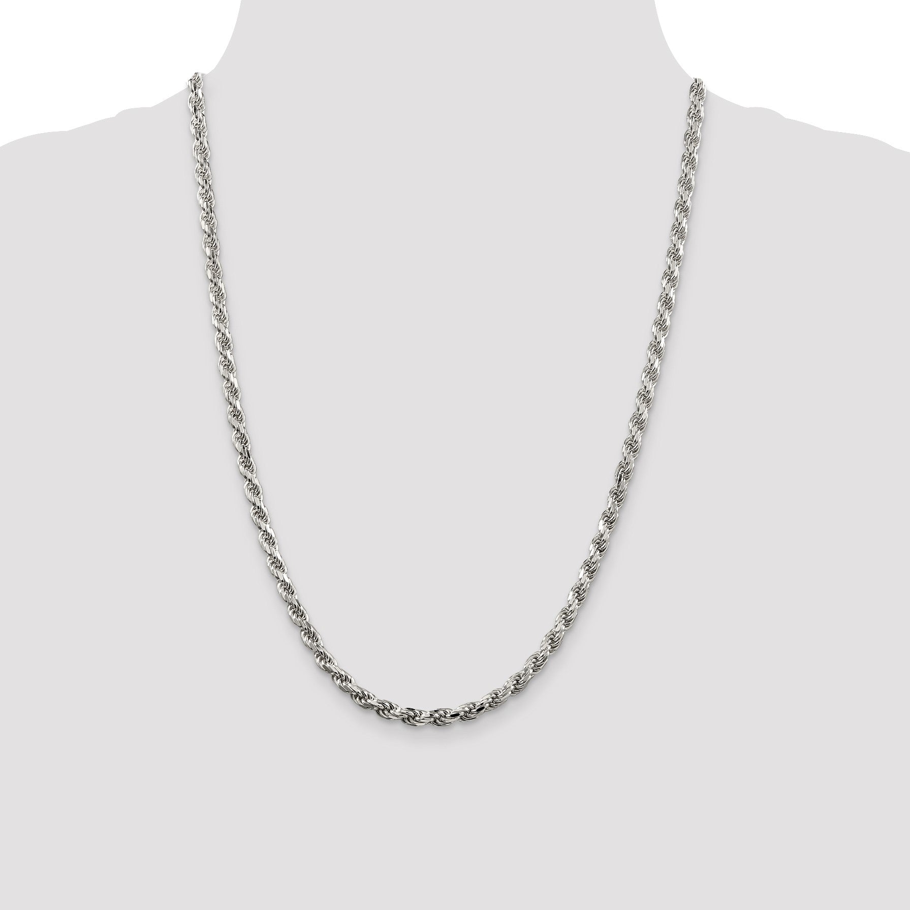 Sterling Silver Rhodium-plated 4.6mm Diamond-cut Rope Chain