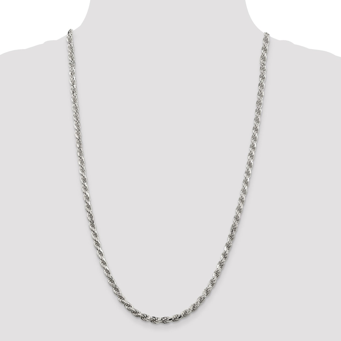 Sterling Silver Rhodium-plated 4.6mm Diamond-cut Rope Chain