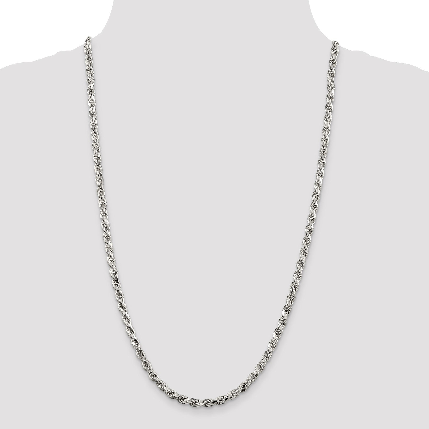 Sterling Silver Rhodium-plated 4.6mm Diamond-cut Rope Chain