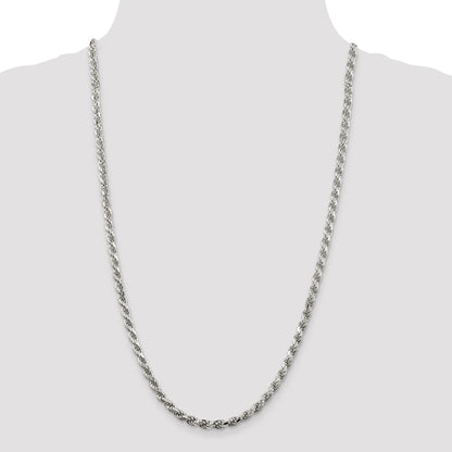 Sterling Silver Rhodium-plated 4.6mm Diamond-cut Rope Chain