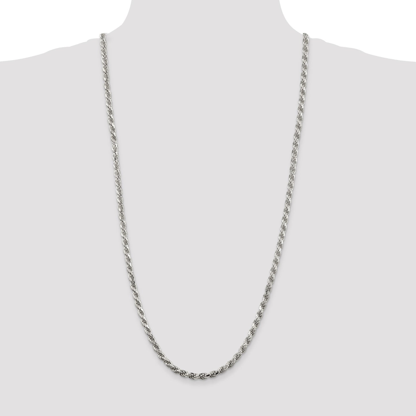 Sterling Silver Rhodium-plated 4.6mm Diamond-cut Rope Chain