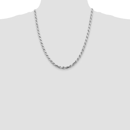Sterling Silver Rhodium-plated 5.75mm Diamond-cut Rope Chain