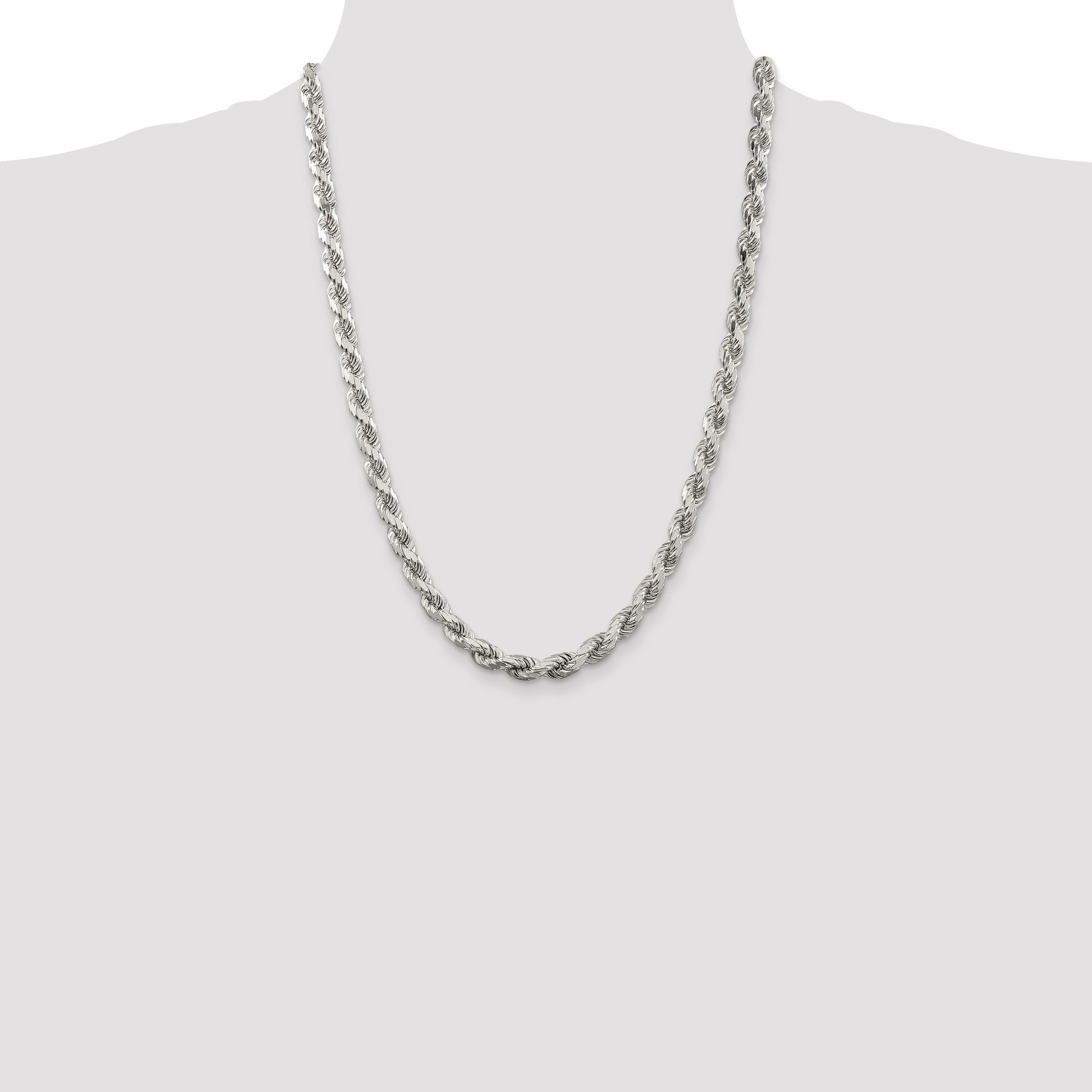 Sterling Silver 6.5mm Diamond-cut Rope Chain