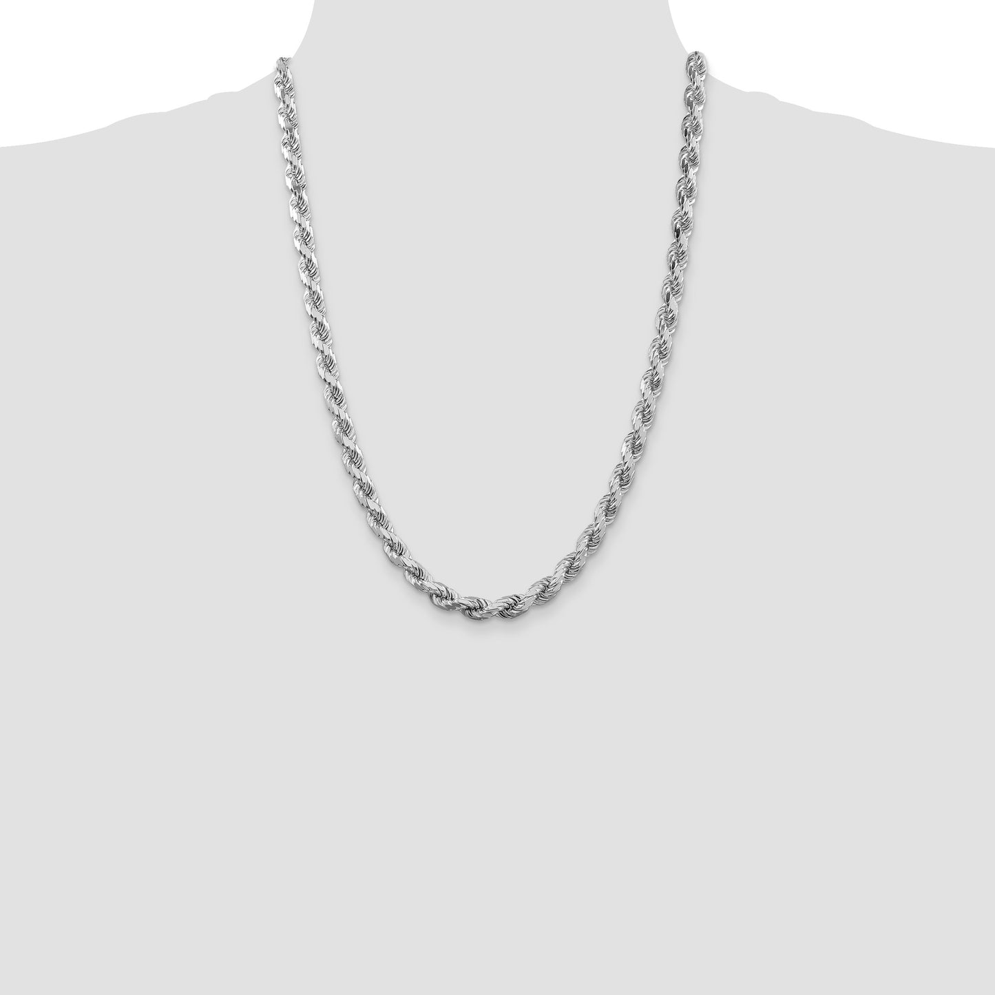 Sterling Silver Rhodium-plated 6.5mm Diamond-cut Rope Chain