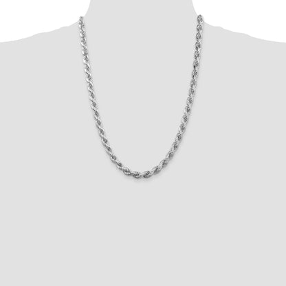 Sterling Silver Rhodium-plated 6.5mm Diamond-cut Rope Chain
