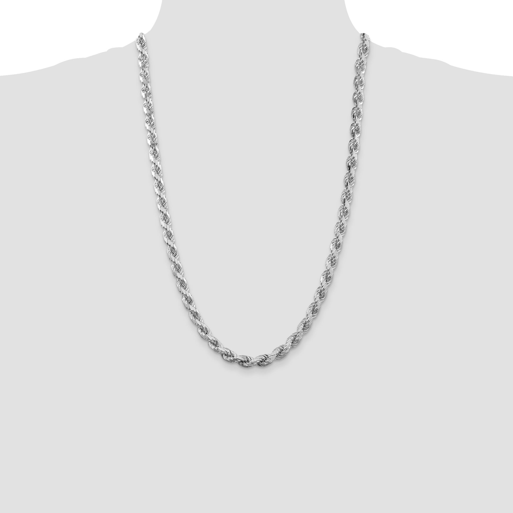 Sterling Silver Rhodium-plated 6.5mm Diamond-cut Rope Chain