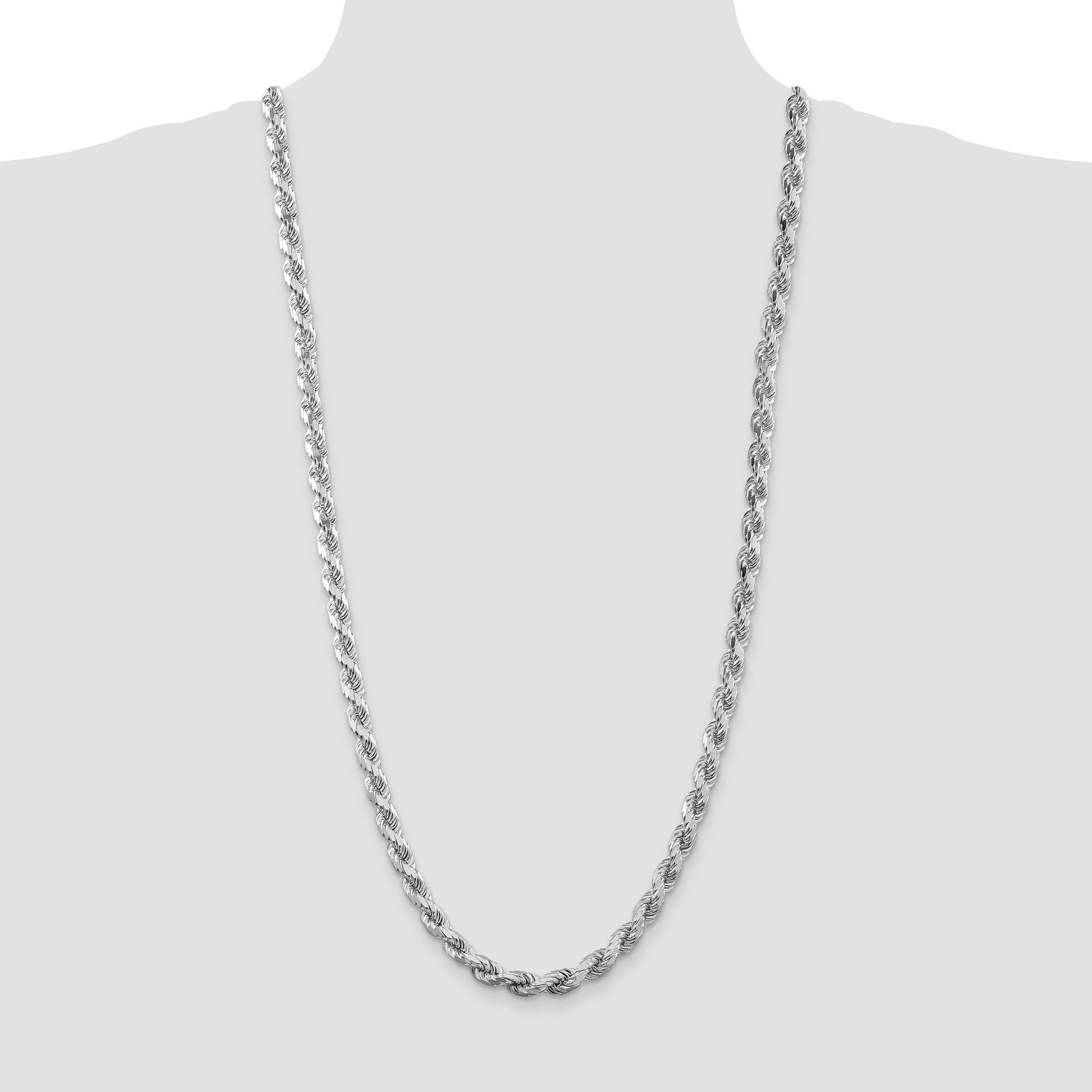 Sterling Silver Rhodium-plated 6.5mm Diamond-cut Rope Chain