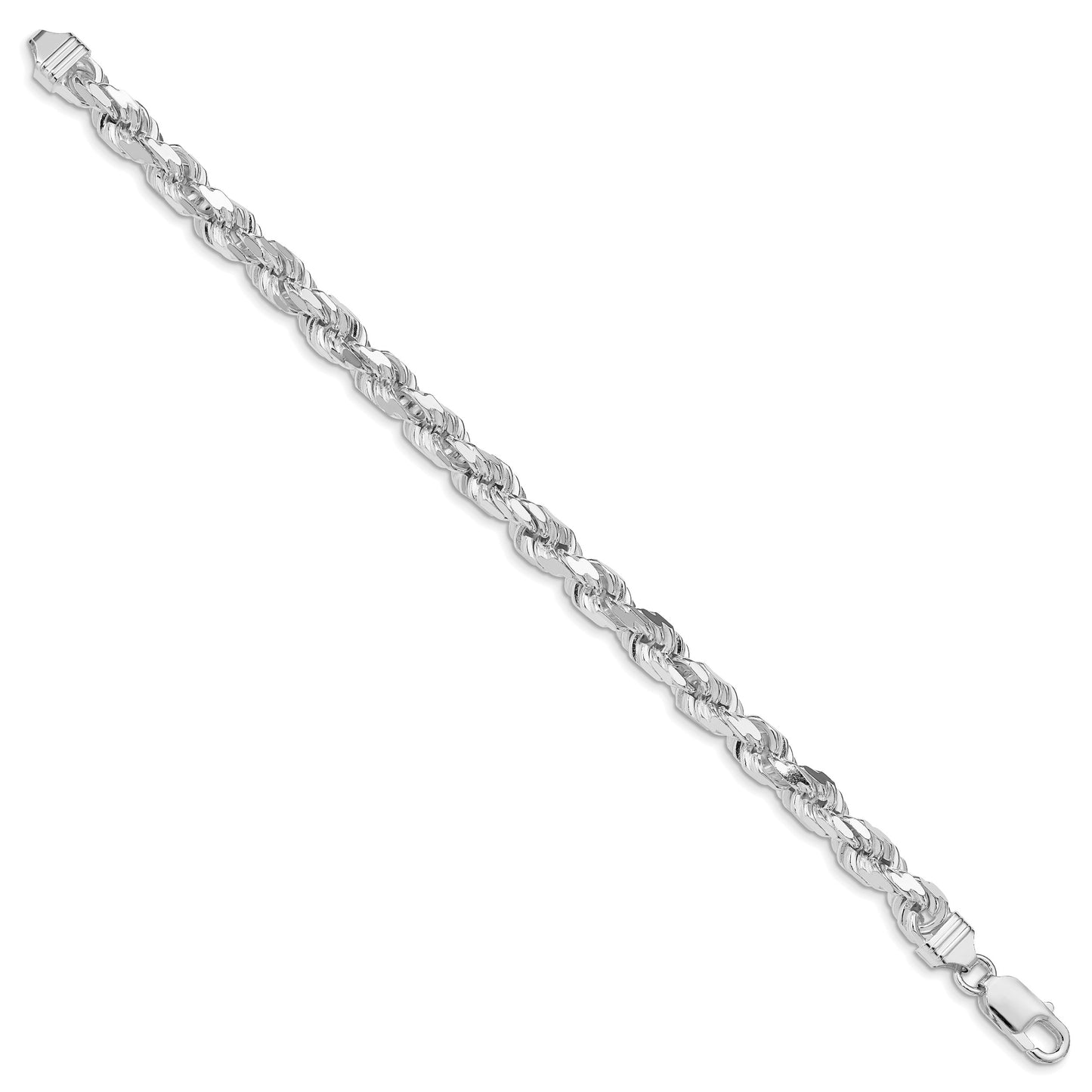Sterling Silver Rhodium-plated 6.5mm Diamond-cut Rope Chain