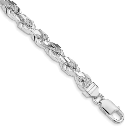 Sterling Silver Rhodium-plated 6.5mm Diamond-cut Rope Chain