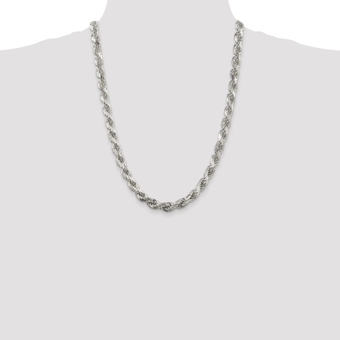 Sterling Silver 7.8mm Diamond-cut Rope Chain