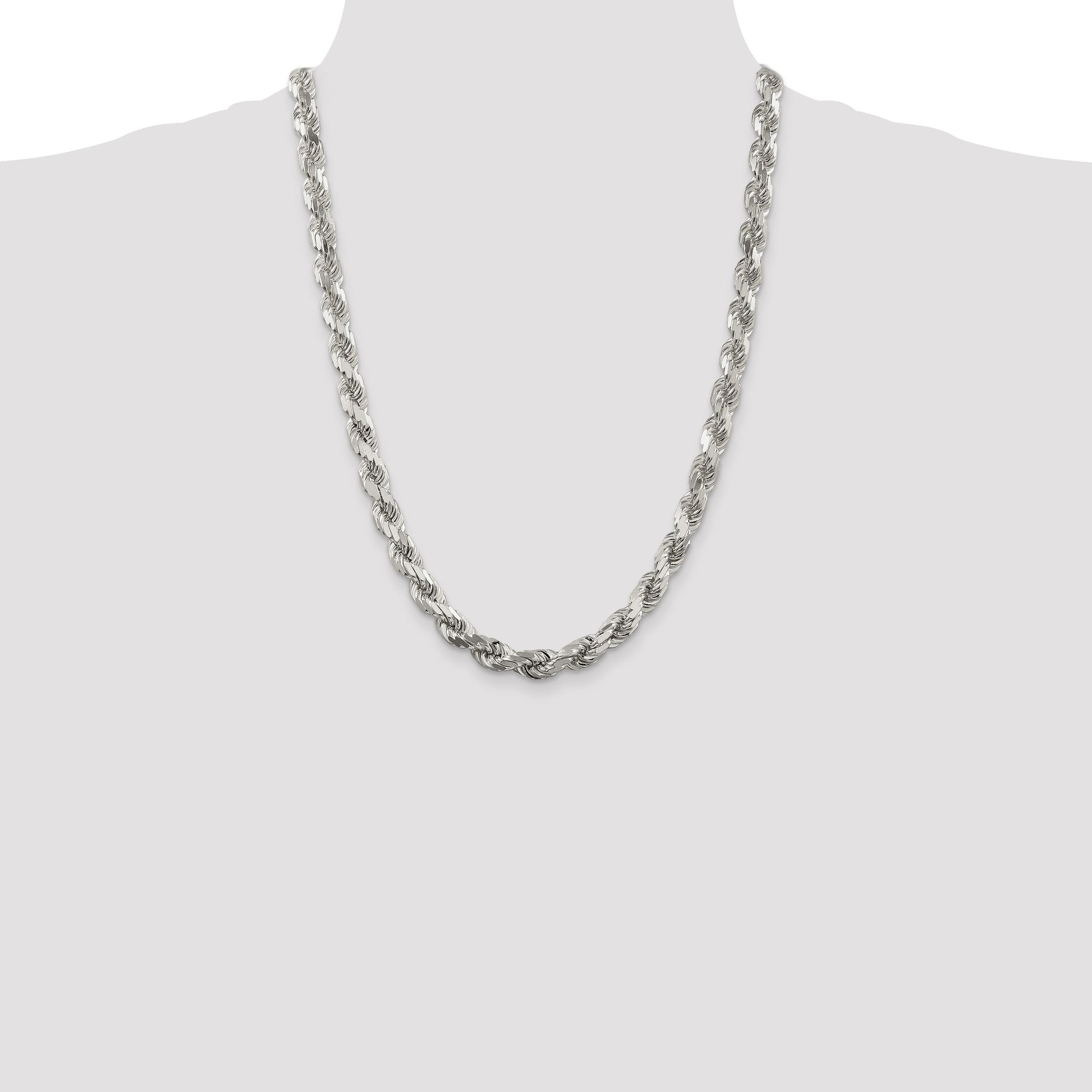 Sterling Silver 7.8mm Diamond-cut Rope Chain